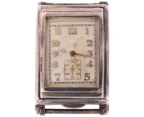 An Art Deco American silver Wig-Wag automatic wristwatch head, circa 1931, rectangular silvered dial with applied gilt Arabic