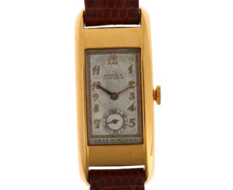 ROLEX - an American 10k gold-filled Prince Observatory Precision Doctor's mechanical wristwatch, circa 1930, rectangular silv