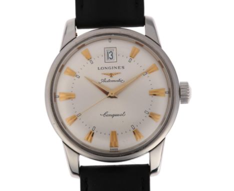 LONGINES - a stainless steel Conquest automatic calendar wristwatch, ref. L1.611.4, circa 1969, silvered dial with applied gi