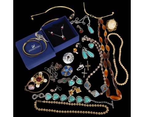 Various jewellery, including shell cameo brooch, gem set elephant pendant, Swarovski etcLot sold as seen unless specific item