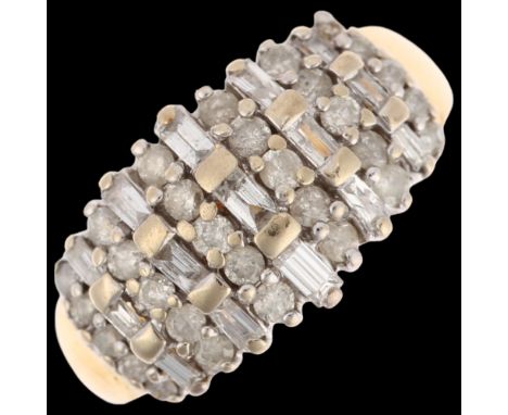 A modern 18ct gold diamond bombe cluster ring, total diamond content approx 1ct, setting height 11.1mm, size N, 5gNo damage o