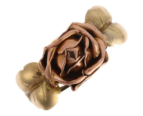 A French 14ct two-colour gold rose flowerhead dress ring, maker AG, setting height 8.8mm, size P, 3gNo damage or repair, gene