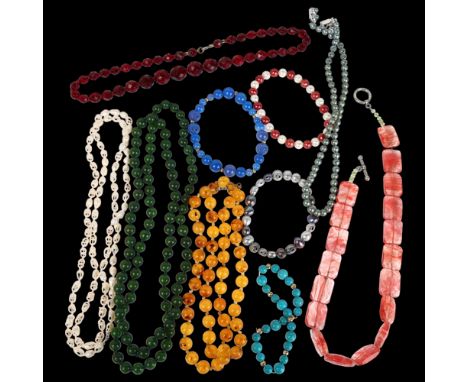 Various bead necklaces, including garnet, amber etcLot sold as seen unless specific item(s) requested 