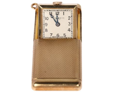 VERTEX - an Art Deco 9ct gold mechanical handbag/bedside watch, circa 1930s, retailed by Birch & Gaydon Ltd of London, square