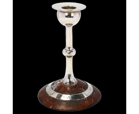 A late Victorian silver-mounted crocodile table candlestick, Charles & George Asprey, London 1896, 15cmSmall patch of crocodi