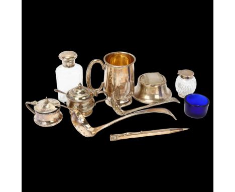 Various silver and plate, including Christening mug, sugar sifter spoon etc, 4.2oz weighableLot sold as seen unless specific 