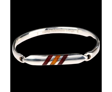 BJARKE HOLTZMANN - a Danish modernist sterling silver and enamel torque bracelet, setting height 7.8mm, internal circumferenc