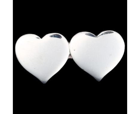 HANS HANSEN - a Danish sterling silver double-heart design brooch, length 24mm, 3.3gVery light surface scratching through nor