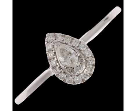 A modern 9ct gold diamond pear-cluster ring, total diamond content approx 0.2ct, setting height 8.4mm, size M, 1.7gNo damage 