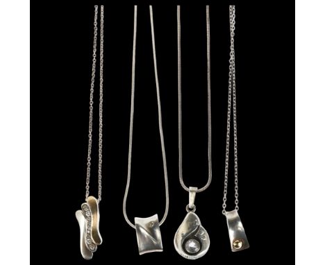 4 Scandinavian silver pendant necklaces, 22.1g total (4)No damage or repair, only light surface wear 