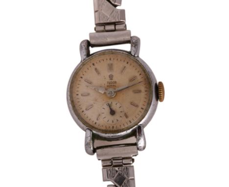 TUDOR - a lady's stainless steel Royal mechanical bracelet watch, silvered dial with applied baton hour markers, rose emblem,