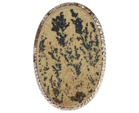 A large sterling silver dendrite panel ring, setting height 37.1mm, size P, 17.6gNo damage or repair, only light surface wear