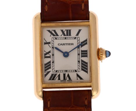 CARTIER - a mid-size 18ct gold Tank Louis quartz wristwatch, ref. 2442, circa 2000s, rectangular silvered dial with black Rom