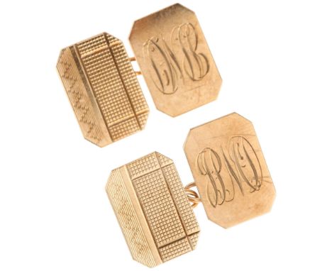 A pair of mid-20th century 9ct gold octagonal cufflinks, maker HG&S, Birmingham 1959, with engine turned decoration, 16.2mm, 
