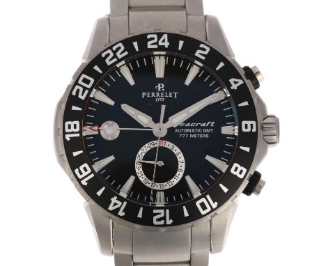 PERRELET - a stainless steel Seacraft GMT Diver's automatic calendar bracelet watch, ref. A1055/A0487, black dial with lumino