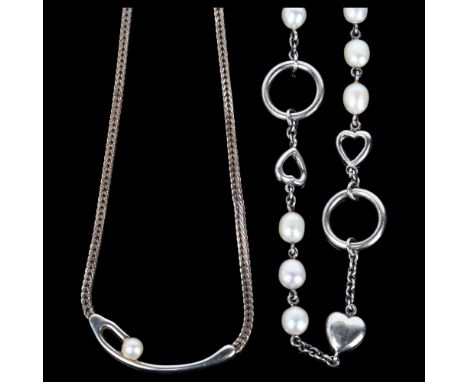 2 Danish sterling silver pearl necklaces, 46cm and 41cm, 35.6g total (2)No damage or repair, only light surface wear 