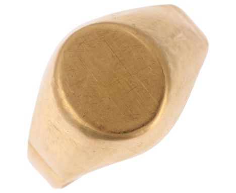 An Italian 18ct gold signet ring, setting height 12.7mm, size S, 4.5gRing slightly off-round and back of shank is wearing thi