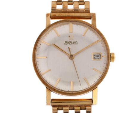OMEGA - a 9ct gold automatic calendar bracelet watch, ref. 162.5002, circa 1963, silvered dial with applied gilt baton hour m
