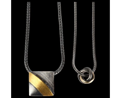2 Danish sterling silver-gilt and oxidised pendant necklaces, both 40cm, 23g total (2)No damage or repair, only light surface
