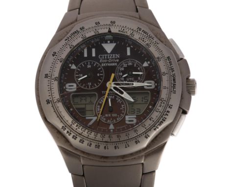 CITIZEN - a titanium Eco-Drive Skyhawk quartz chronograph bracelet watch, ref. C650-Q02497, black dial with Arabic numerals, 