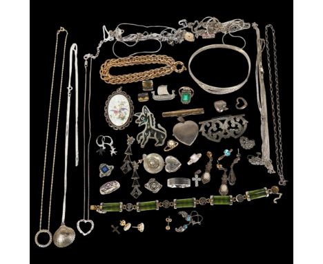 Various silver jewellery, including Scandinavian Viking ship brooch, Mexican sombrero pendant, silver-gilt bracelet etc, 215g