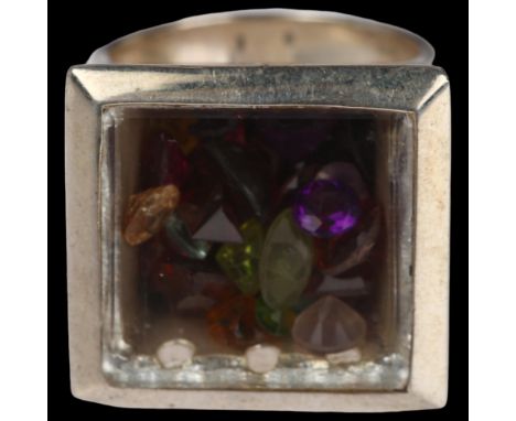 A sterling silver gemstone cabinet ring, setting height 20.4mm, size O, 22.4gNo damage or repair, only light surface wear 