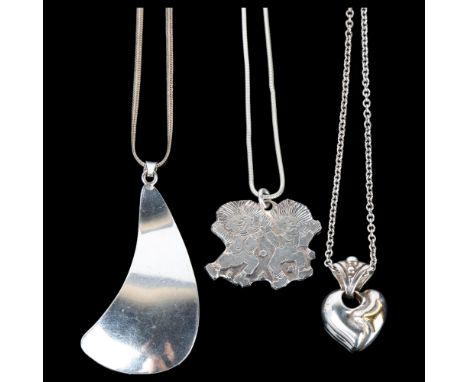 3 Danish silver pendant necklaces, makers include Omega and Arne Johansen, 44.1g total (3)No damage or repair, only light sur
