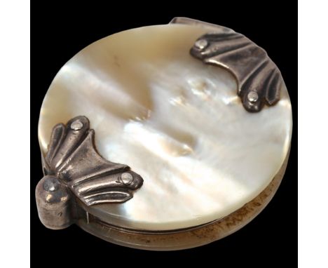 A Georgian silver and mother-of-pearl travelling magnifying glass, 3.5cmNo damage or repair, 1 panel has original inscription