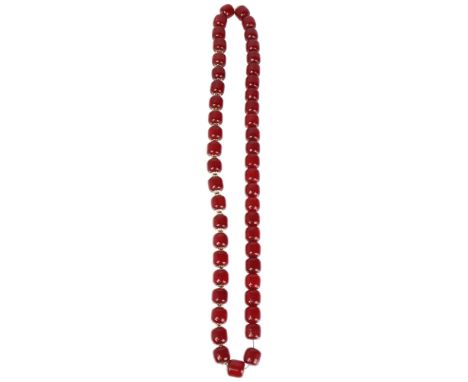 A single-strand cherry amber bead necklace, bead diameter 12.8mm, necklace 62cm, 80.9gNo damage, light wear to high points, a