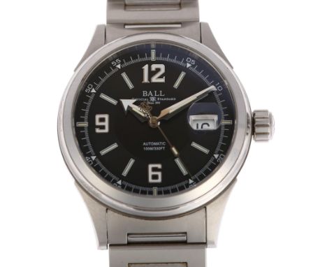 BALL - a stainless steel Fireman Racer automatic calendar bracelet watch, ref. NM2088C, circa 2014, black dial with quarterly