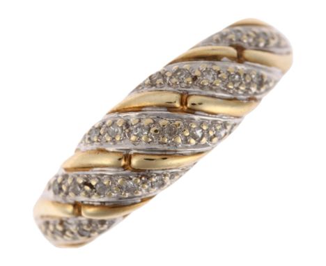 A modern 9ct gold diamond band ring, pave set with single-cut diamonds, setting height 7.3mm, size V, 3.7gNo damage or repair