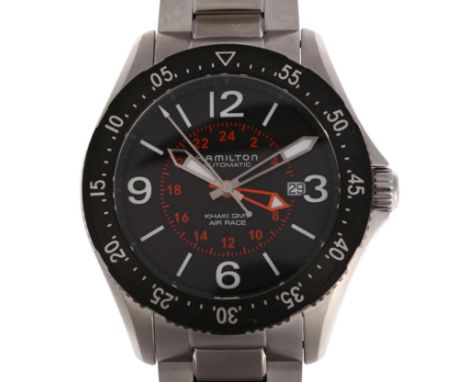 HAMILTON - a stainless steel Khaki GMT Air Race automatic calendar bracelet watch, ref. H767550, black dial with luminous qua