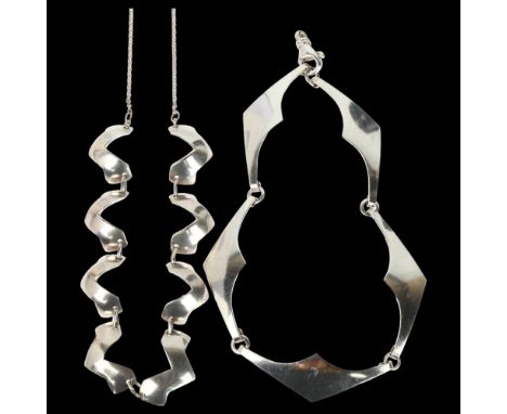 A Danish sterling silver abstract link necklace, length 38cm, and Hermann Siersbol 5-link bracelet, length 26cm, 31.5g total 