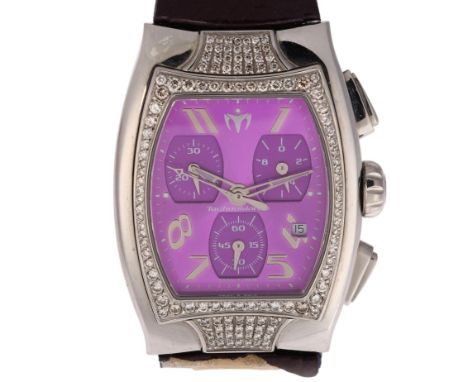 TECHNOMARINE - a lady's stainless steel Diamond quartz chronograph wristwatch, purple dial with Arabic numerals, 3 subsidiary