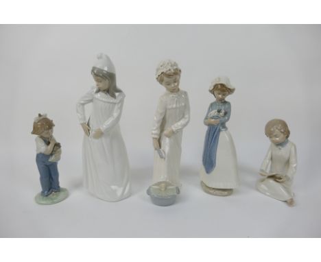 Five Nao figures of children, largest approximately 29 cm (h).