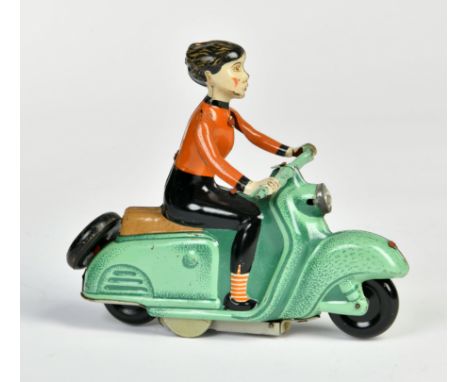 MS Brandenburg, Mädchen auf Roller, DDR, 17 cm, Blech, UW ok, min. LM, Z 2