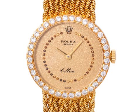 ROLEX Cellini Ref. 4906 Damen Armbanduhr. 18K Gelbgold mit Diamantlünette, ca. 0,8 Ct. Diamanten. Handafzugswerk mit guten Ga