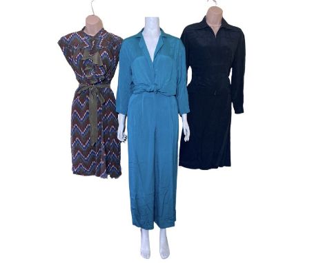 A&nbsp; late 70s/ early 1980s Missoni two piece trousers and blouse in jade green silk (s), a 70s/90s black silk skirt set by