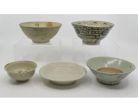 Group of 5 Chinese provincial bowls seal marks to 2 bases , 19th C and earlier14cm 13.5cm 13cm and 9cmcrack to smallest bowl 