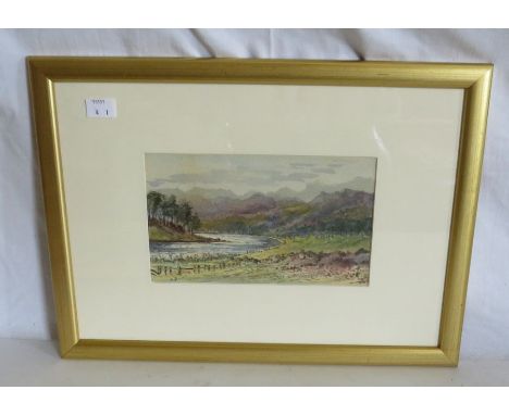 Artist- A Hunt, Signed original watercolour painting of a river- landscape size 13cm H X 22cm W