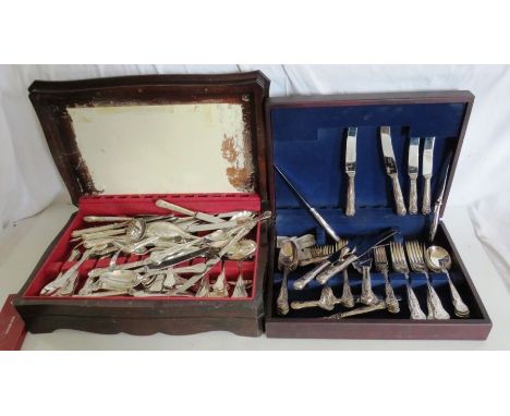 A quantily of silver plated Kings pattern flatware in 2 boxesdamage to 1 box