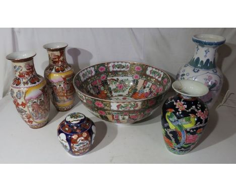 Collection of modern Asian ceramics , to include a large bowl  , vases and a ginger jarDamage to the cover of the ginger jar 