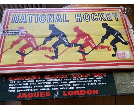 National Hockey table top set game and a Garden clock golf set (2)