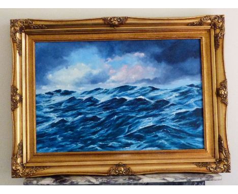 Derek Powell-Jones b1951 "Seascape" unsigned but with attribution label verso, oil on board, 49.5cm x 74cm