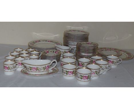   A large collection , Royal Worcester dinner service " Royal Garden " C1969  Decorated with pink roses and gilt trim   there
