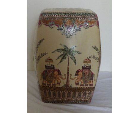 20th C Chinese ceramic pierced and richly decorated stool 43cm high