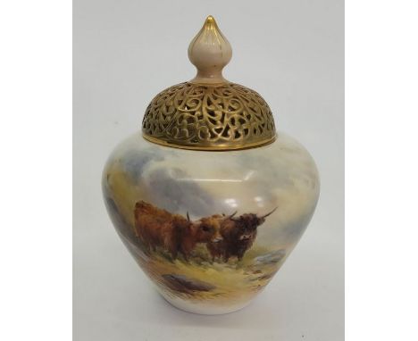 Royal Worcester vase & cover 10.5cm , decorated by Harry Stinton 1911good condition , slight minor gilt wear to the ring on t