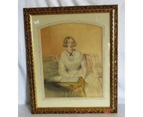 William Drummond&nbsp; Portrait of a lady in an interior with her sketchbook, signed and dated 1849, watercolour, 43cm x 34.5