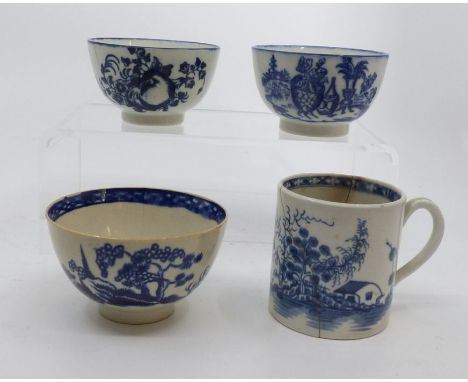 Group of late 18th century wares , small Worcester mug in the rock strata island pattern , Liverpool cannonball teabowl , Cau
