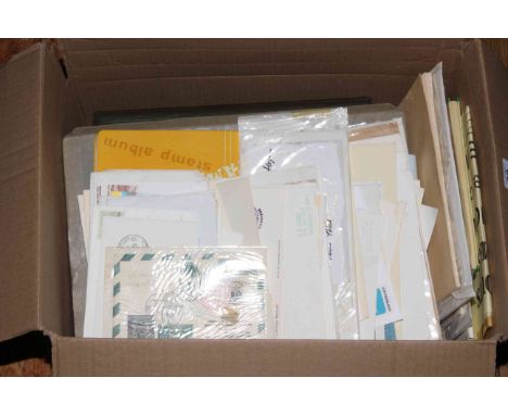 Box of worldwide (including China, Australia, New Zealand) scouting covers and commemorative, mint and used stamps in album, 